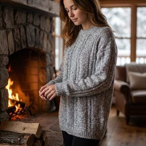 Vintage 80’s Retro Women's Beige Tones Chunky Cable Knit Sweater Size L EUC